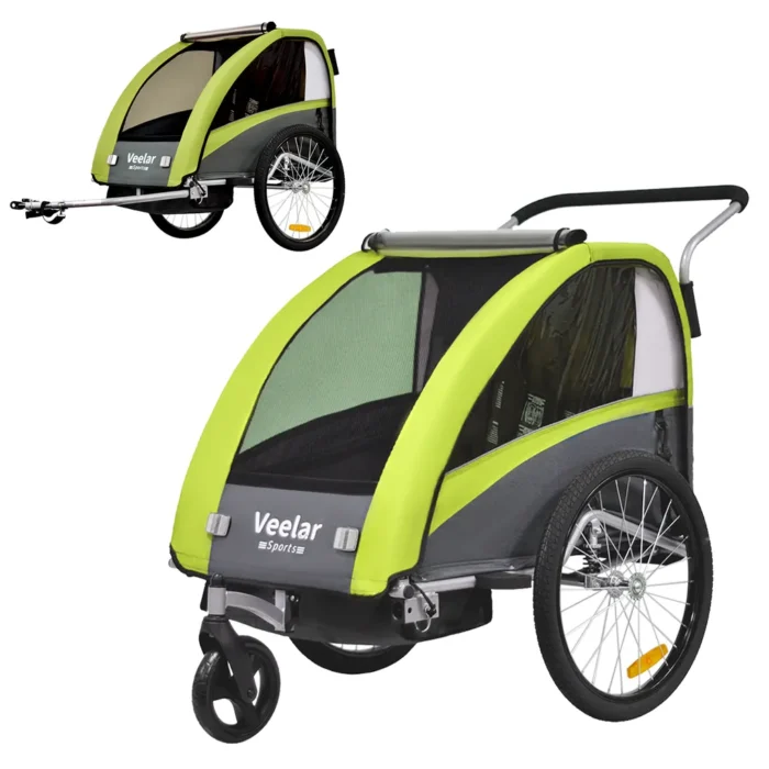TIGGO VS 2 in 1 Kinderanhänger Jogger mit FederungFahrradanhänger Buggy für 1-2 Kinder 360° Drehbar (Grün) – Bild 1